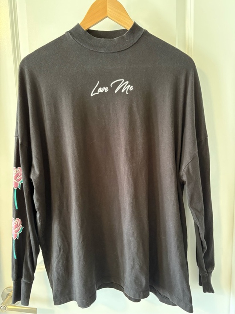 Lazy Oaf Love Me Rose Sleeve Mock Neck Long Sleeve Tee Oversized Small